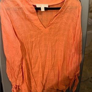 Michael Kors Coral-Orange Crinkle V-Neck Tunic